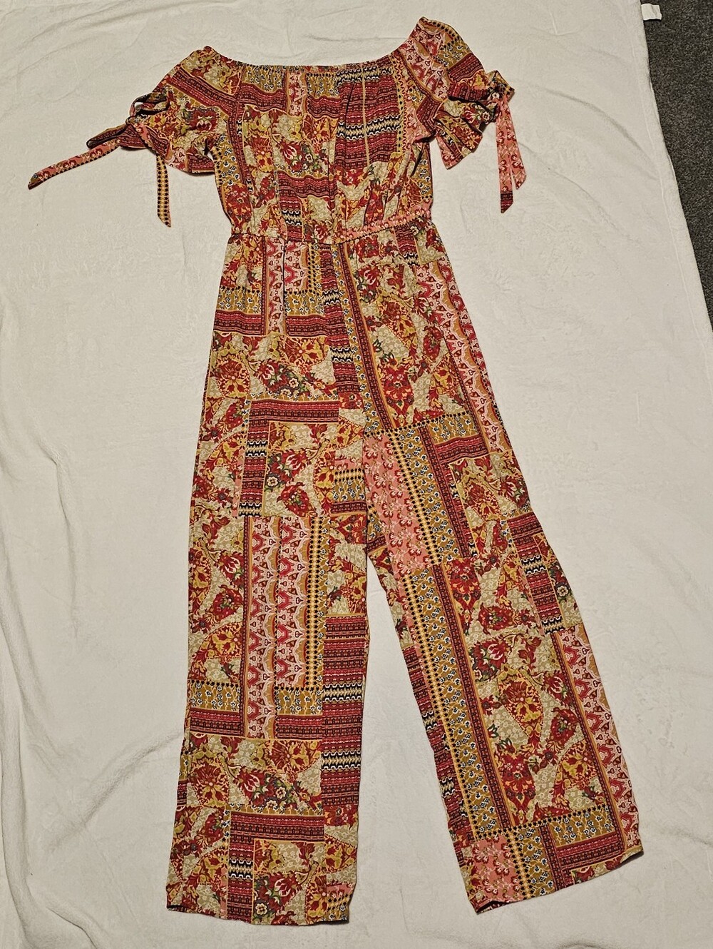 Vibrant Off-Shoulder Printed Wide-Leg Jumpsuit Size M